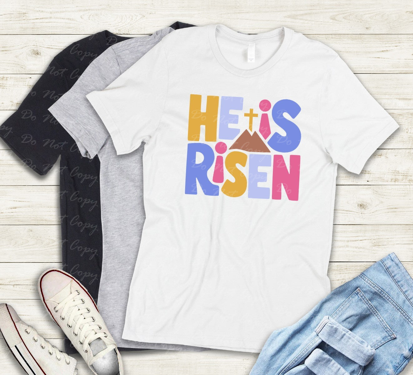 04-76 B Color - He is Risen tee