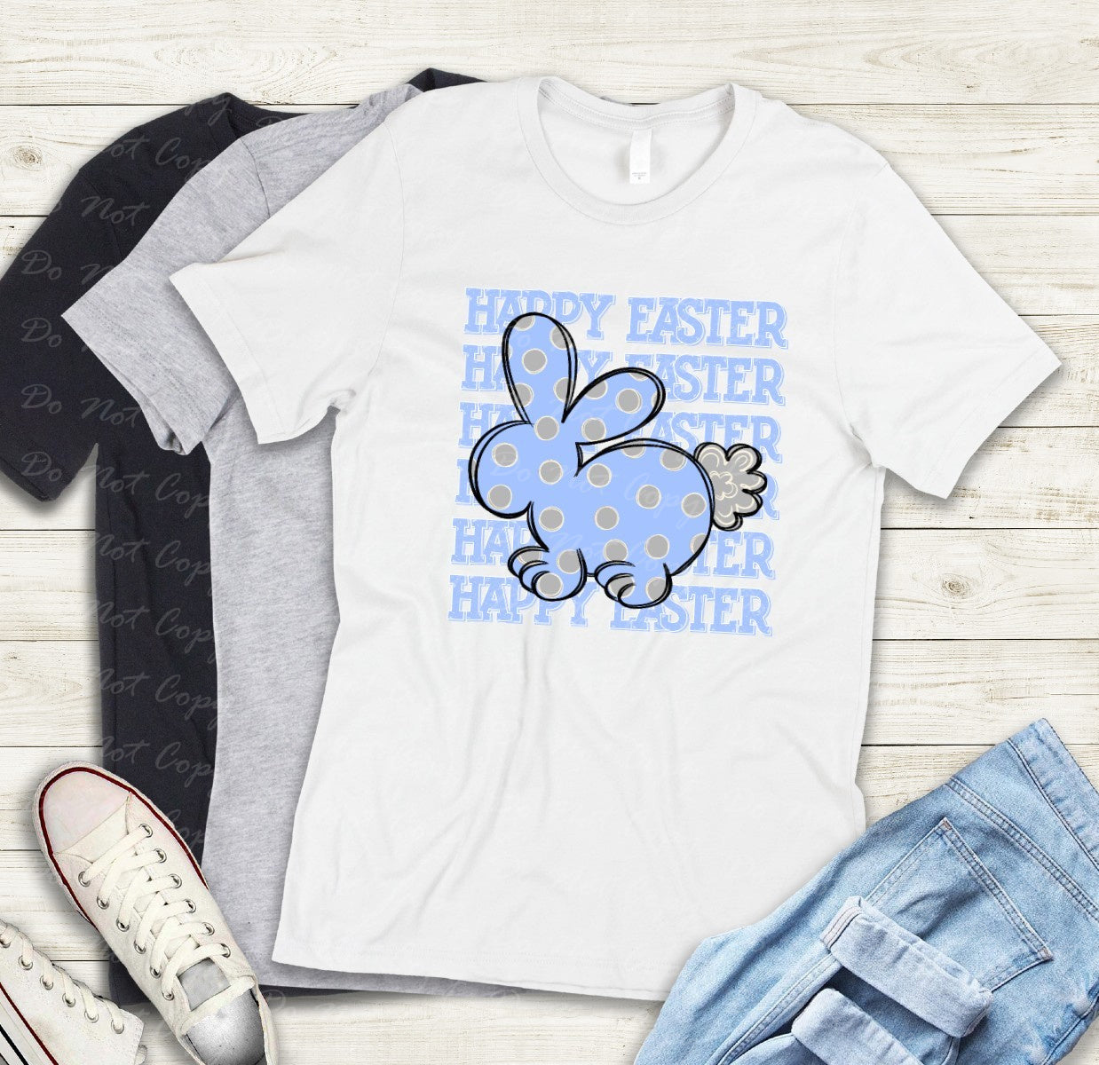 04-84 A Blue - Happy Easter tee