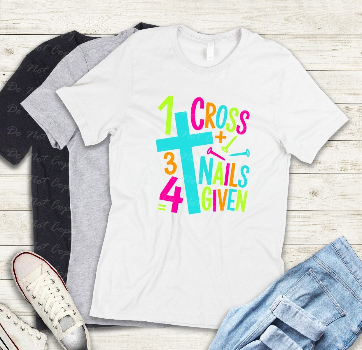 04-87 A Colored - 1 Cross 3 Nails 4 Given tee