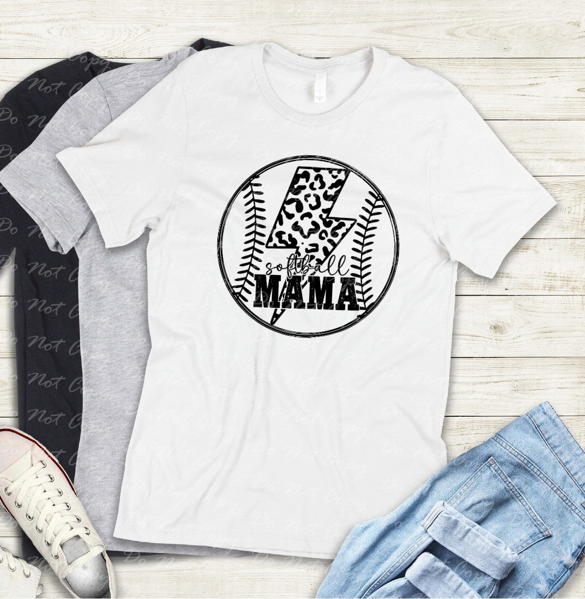 05-09 Softball Mama Lightning Circle Black Tee