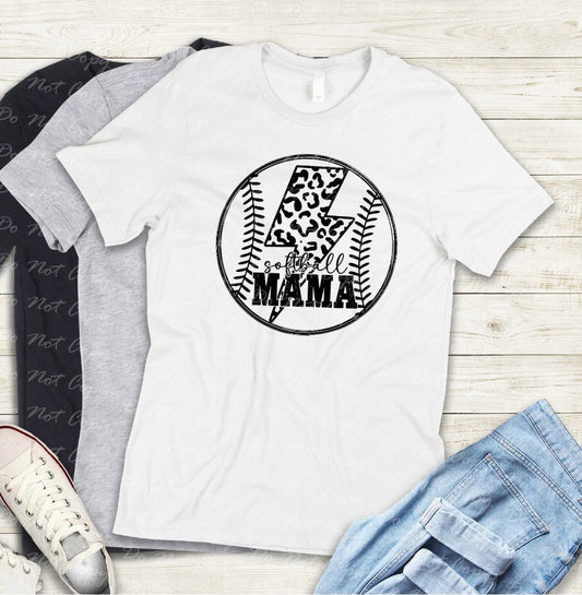 05-09 Softball Mama Lightning Circle Black Tee