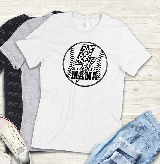 05-10 Baseball Mama Lightning Circle Black Tee