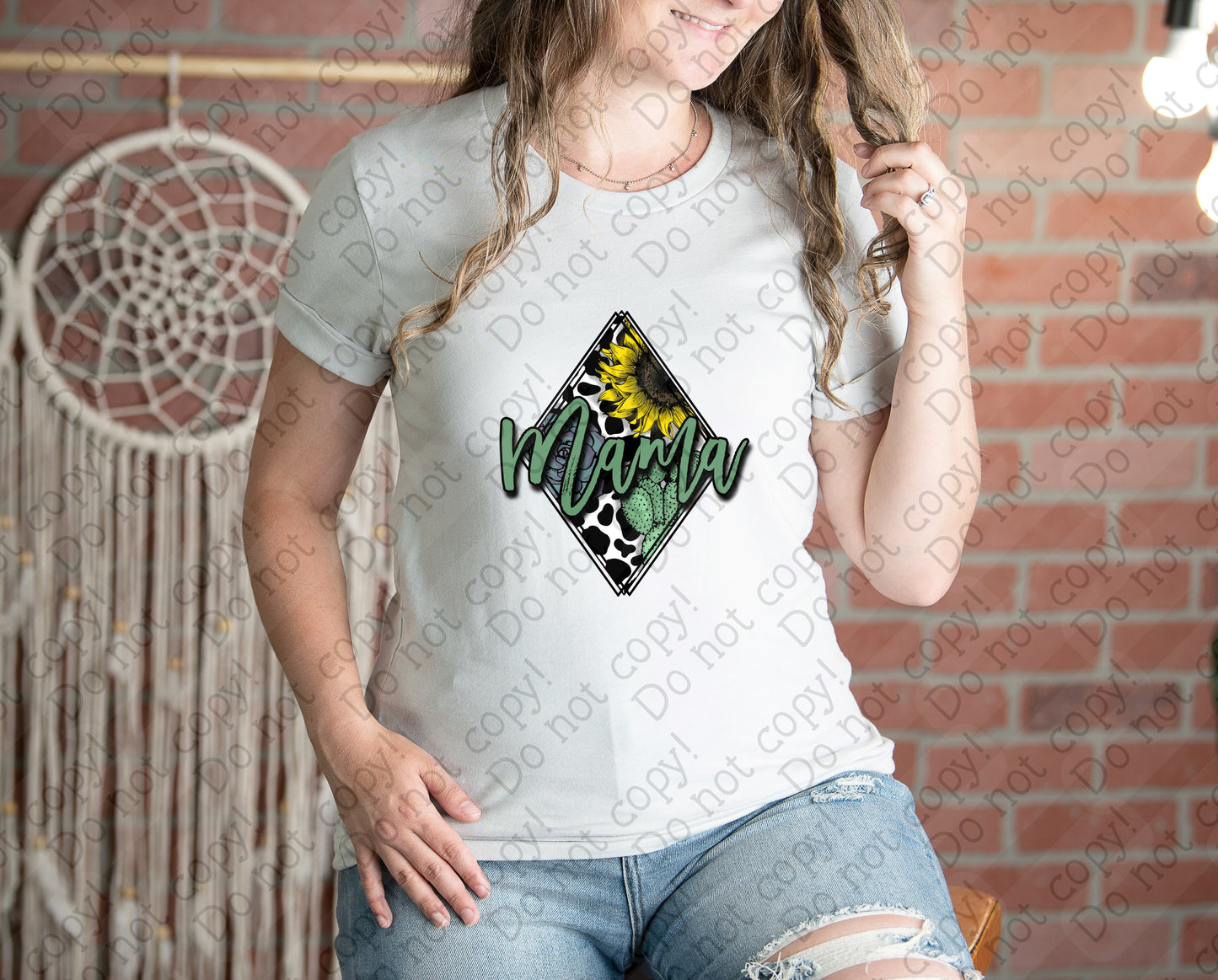 05-116 Mama Sunflower Cheetah Print Diamond tee