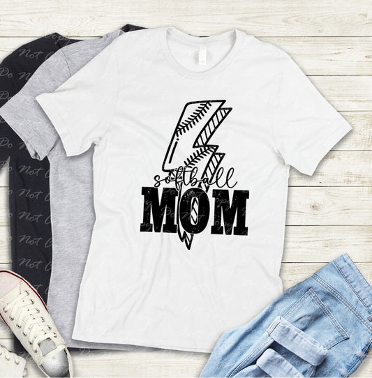 05-11 Softball Mom Lightning Black Tee