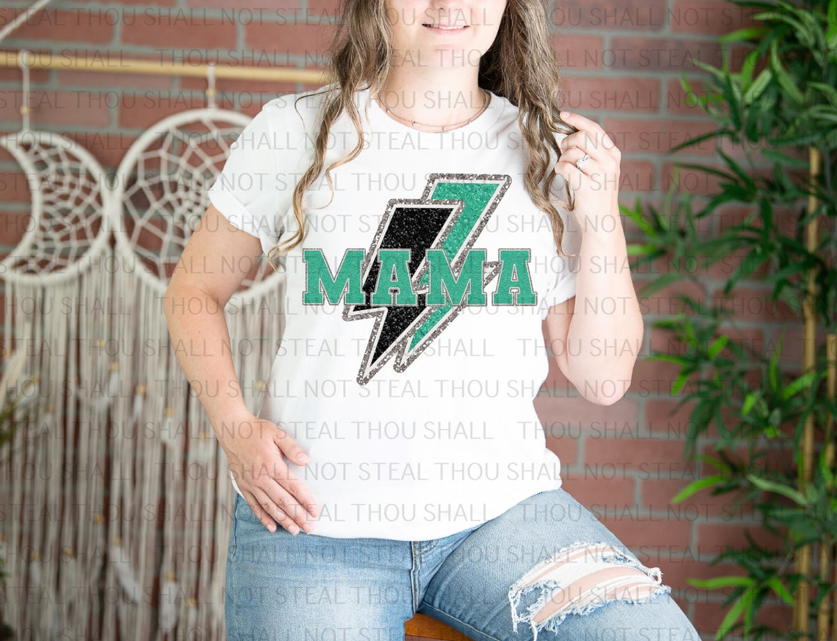 05-122 Mama or Mini with Green and Black Lightning Bolt tee