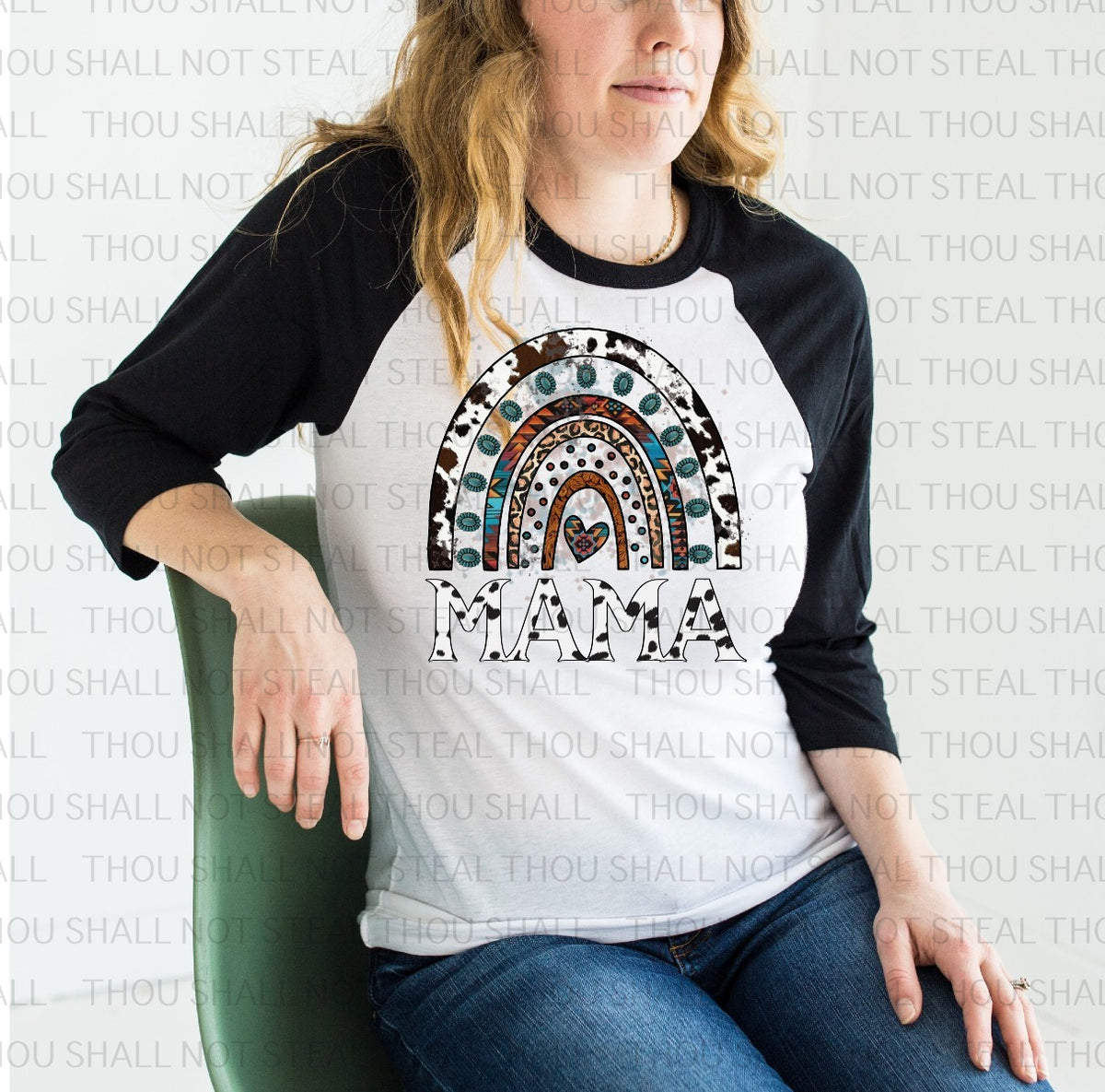 05-128 Mama or Mini Rainbow with Cow Print tee