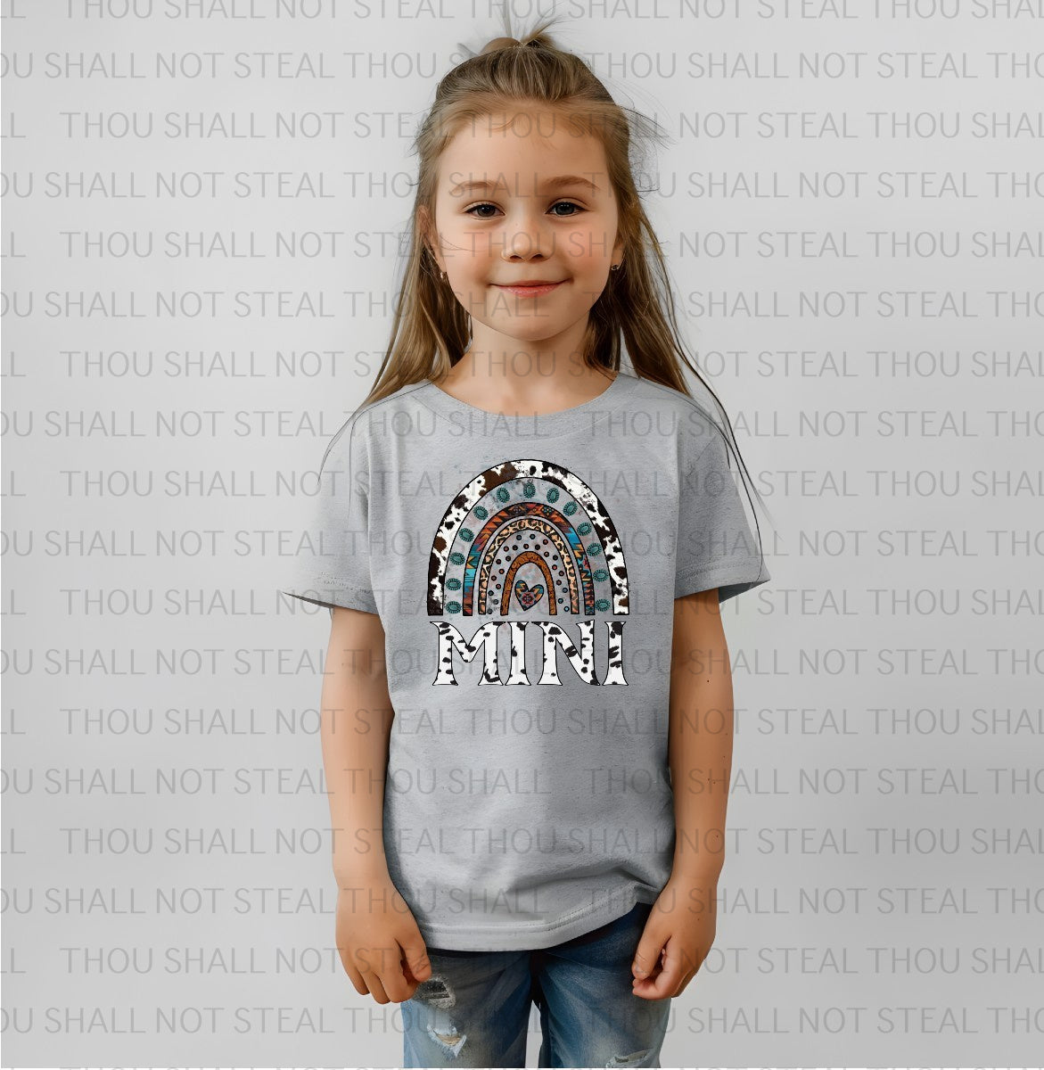 05-128 Mama or Mini Rainbow with Cow Print tee