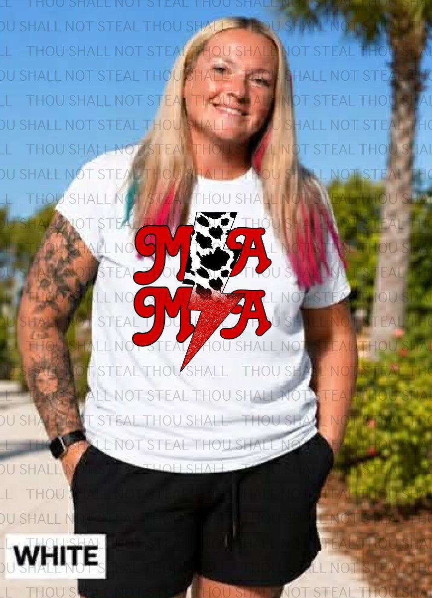 05-134 Mama Red and Cow Print tee