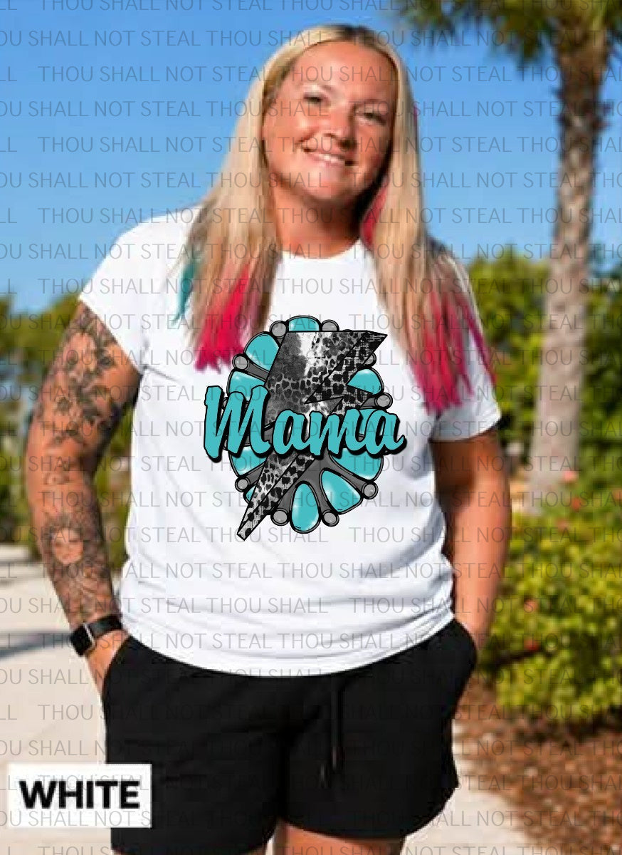 05-136 Mama Turquoise with Cheetah Lightning Bolt tee