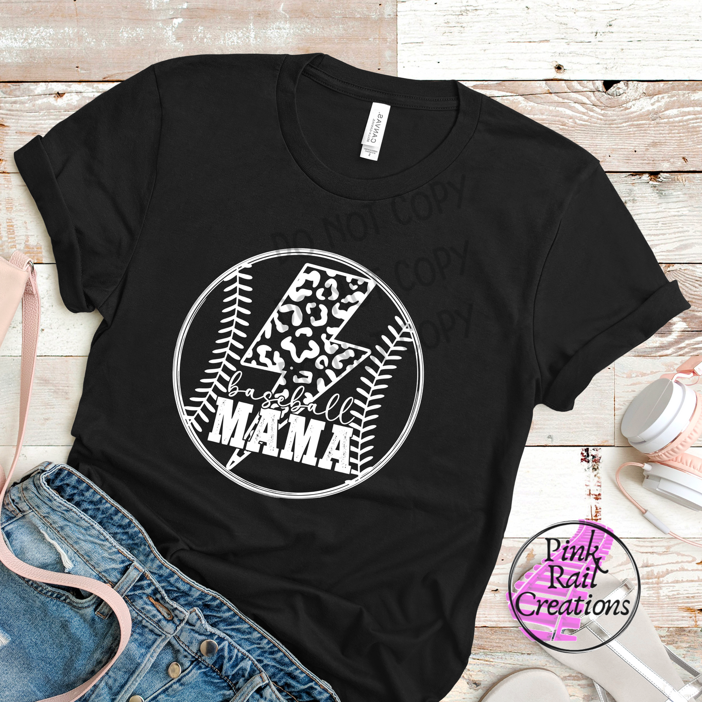 05-14 Baseball Mama Lightning Circle White Completed Tee