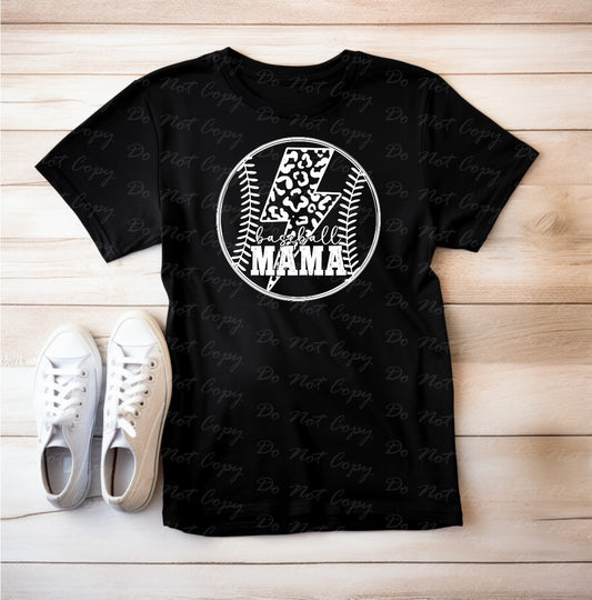 05-14 Baseball Mama Lightning Circle White Tee
