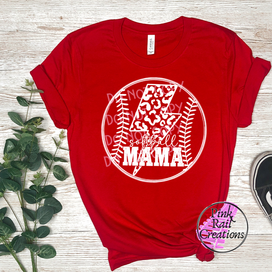 05-16 Softball Mama Lightning Circle White Completed Tee