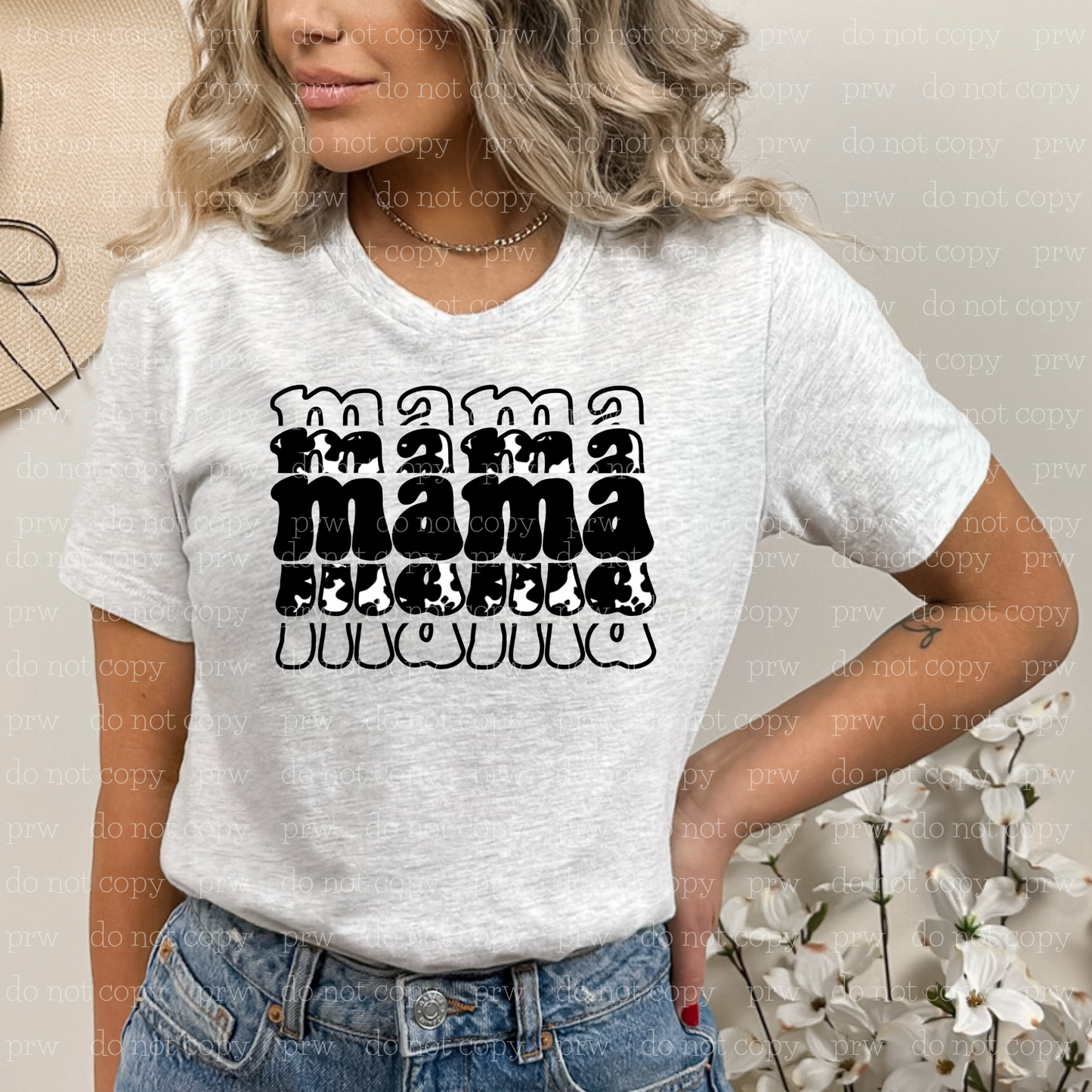 05-34 Mama Cow Print Stack Completed Tee