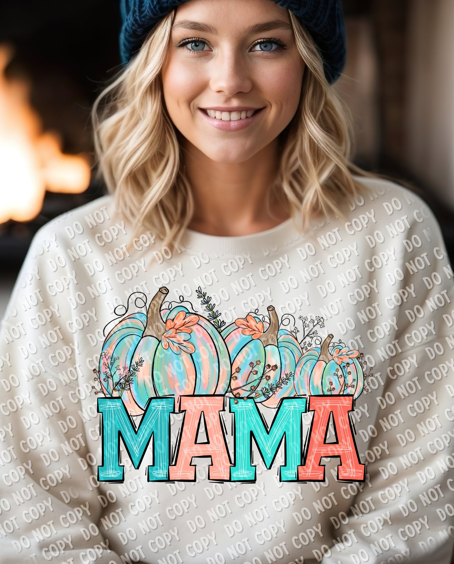 05-72 Mama - Teal & Orange pumpkins Tee