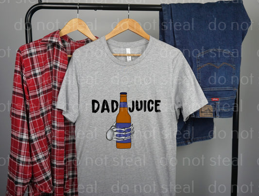 06-47 DAD JUICE WITH A BEER BOTTLE AND A SKELTON HAND Completed Tee