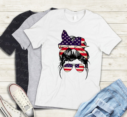 07-09 Stars Stripes & Messy Bun Tee