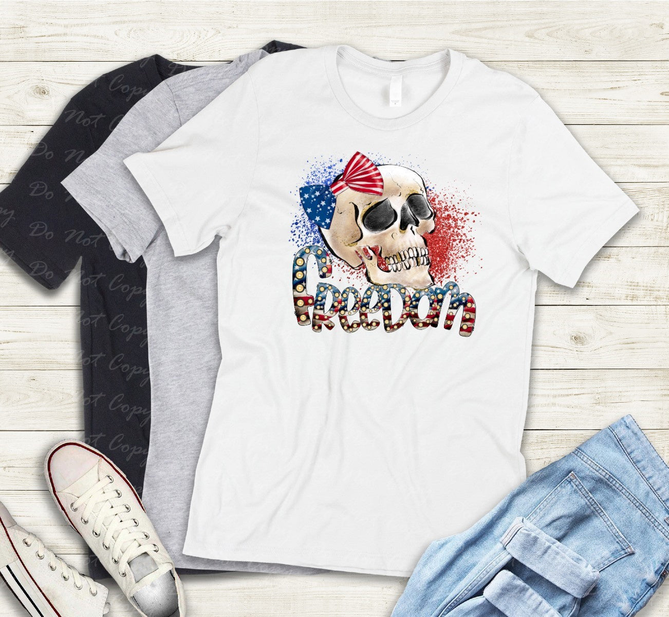 07-10 Skull W Bow Freedom Tee
