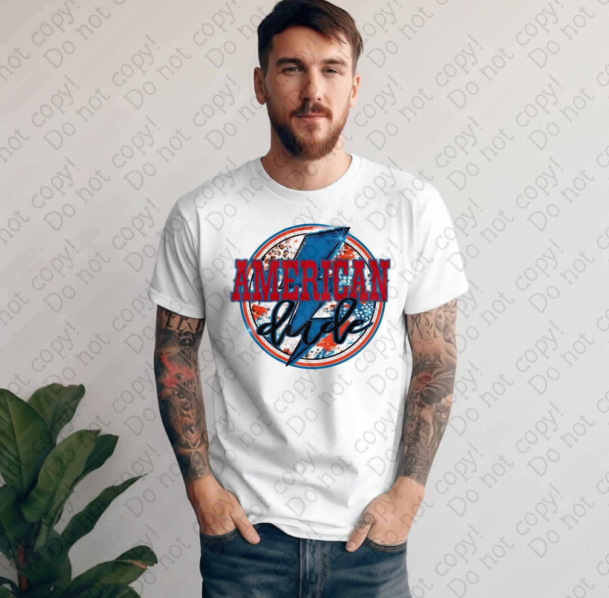07-119 American Dude with Lightning Bolt Colored Tee