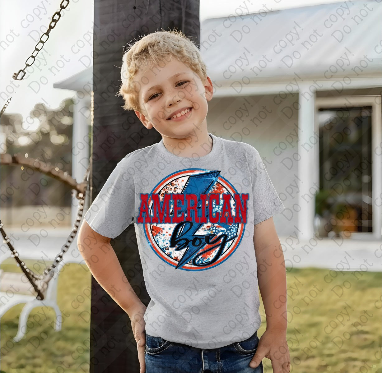 07-120 American Boy with Blue Lightning Bolt Colored Tee