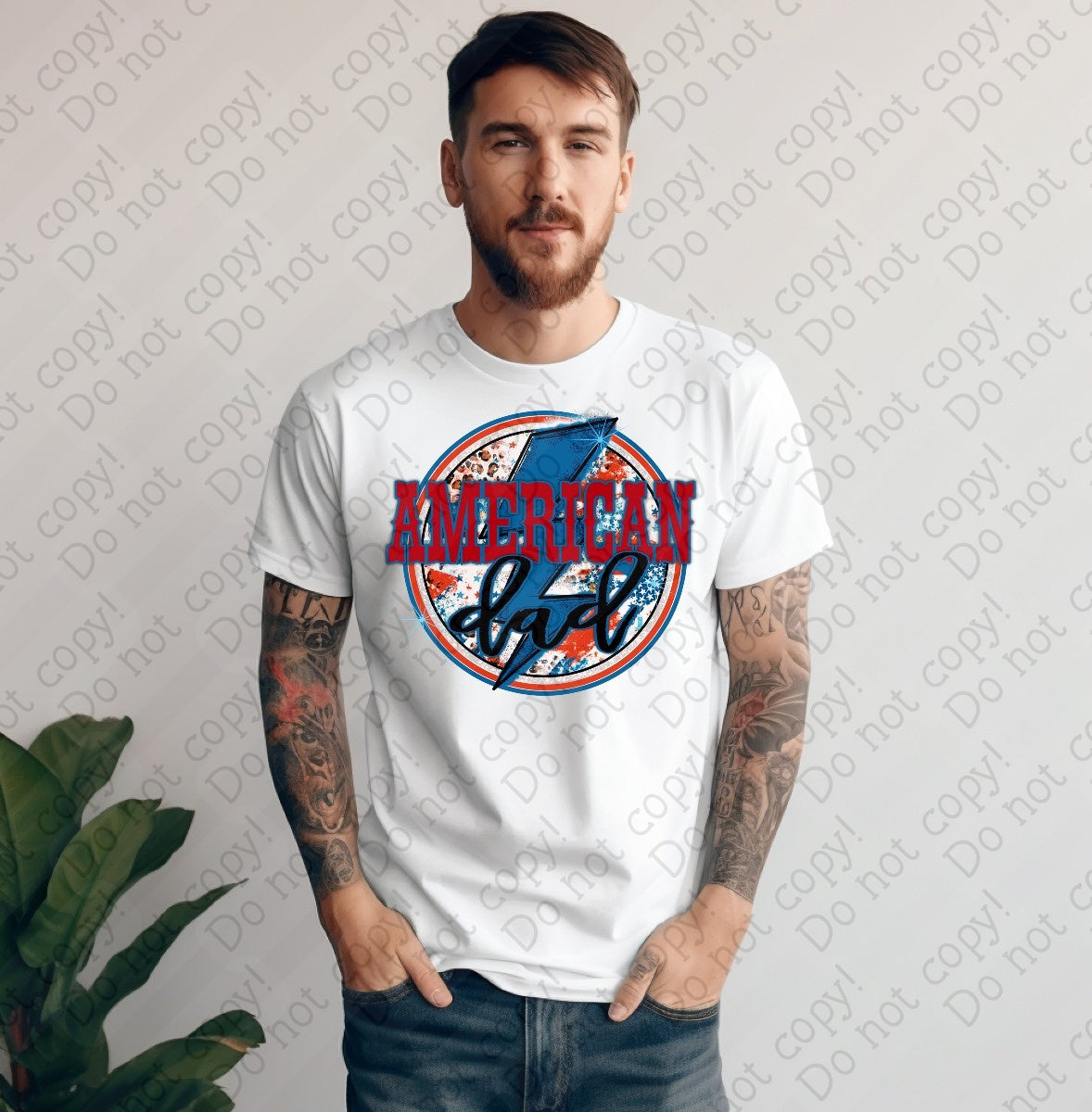 07-121 American Dad with Blue Lighting Bolt Colored Tee
