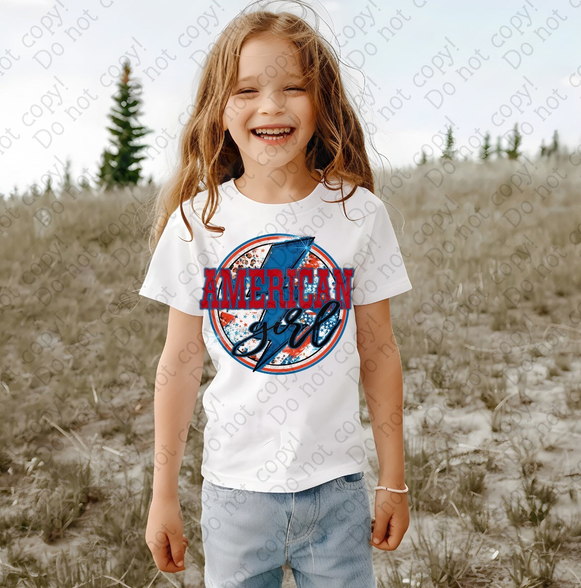 07-122 American Girl with Blue Lightning Bolt Colored Tee