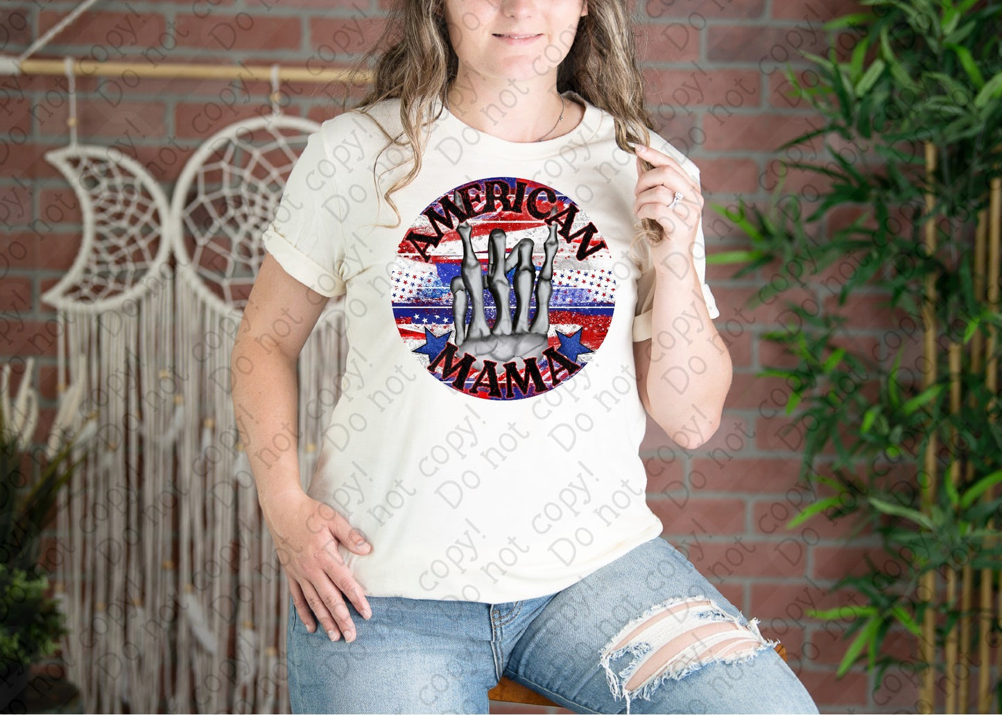 07-124 American Mama with Skeleton Hand Colored Tee
