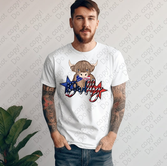 07-135 Daddy Red White and Blue Cow Colored Tee