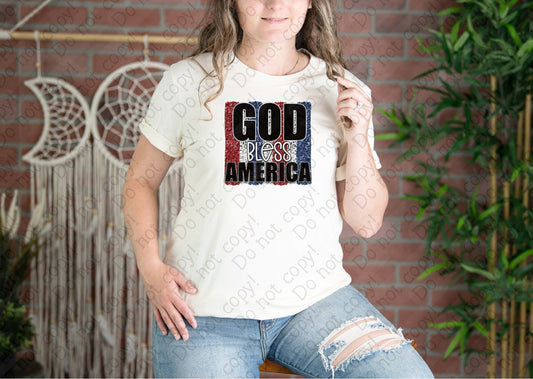 07-147 God Bless America Red White Blue mock Colored Tee