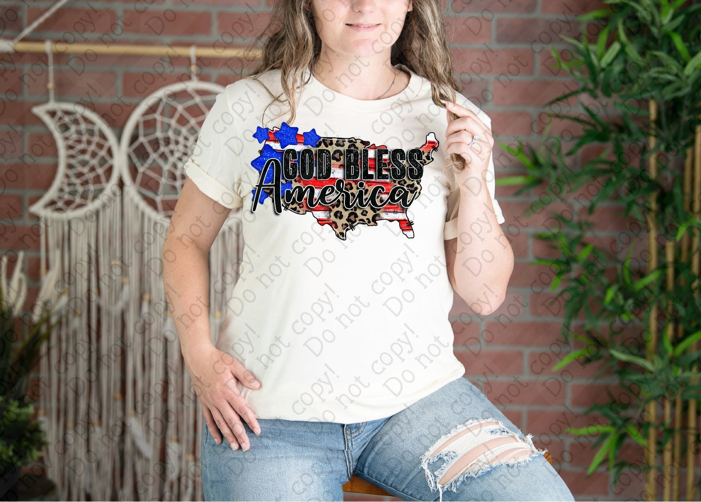 07-148 God Bless America with Stripes Colored Tee