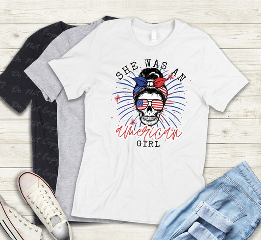 07-15 American Girl Skull Bun Tee