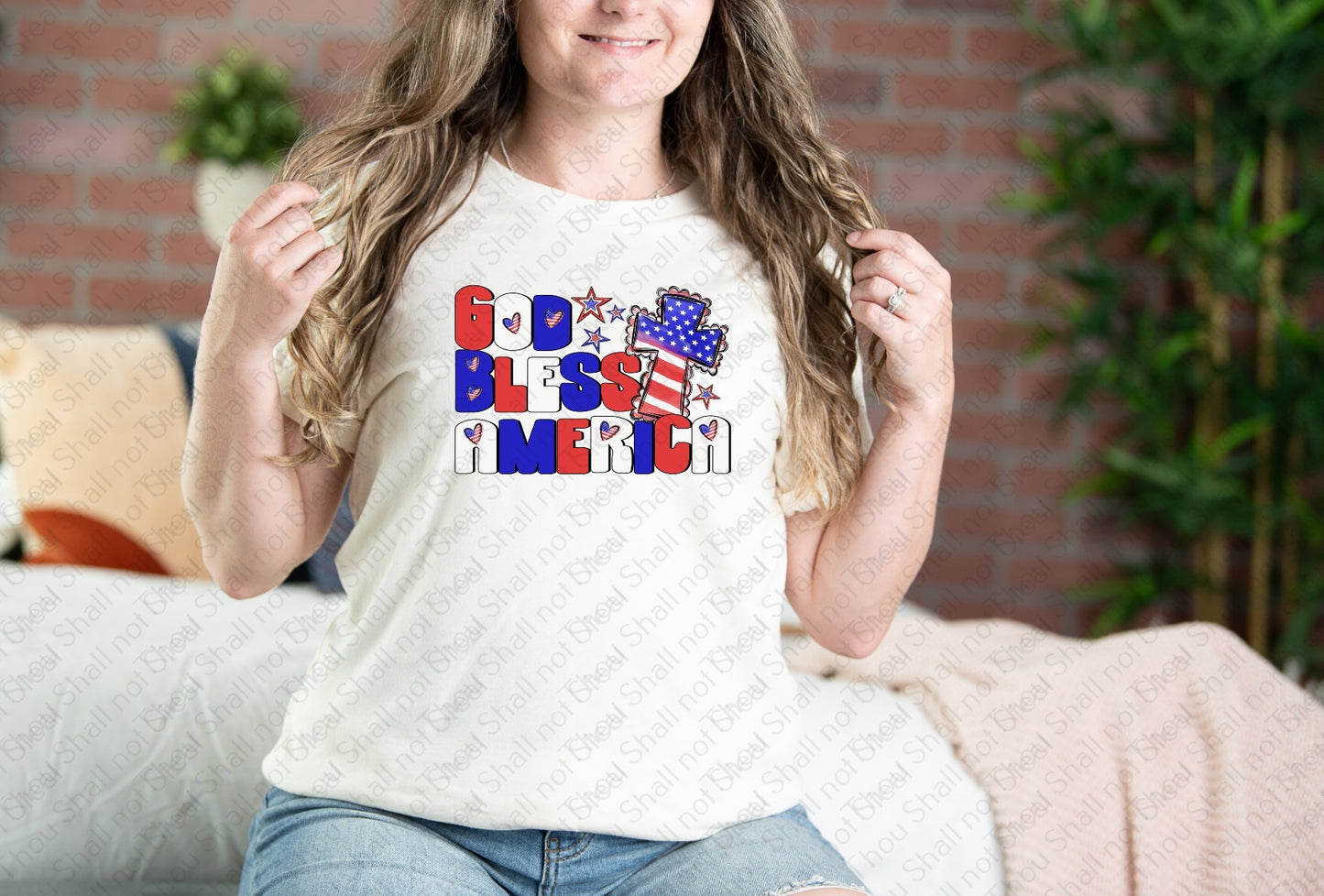07-261 God Bless America with Cross tee
