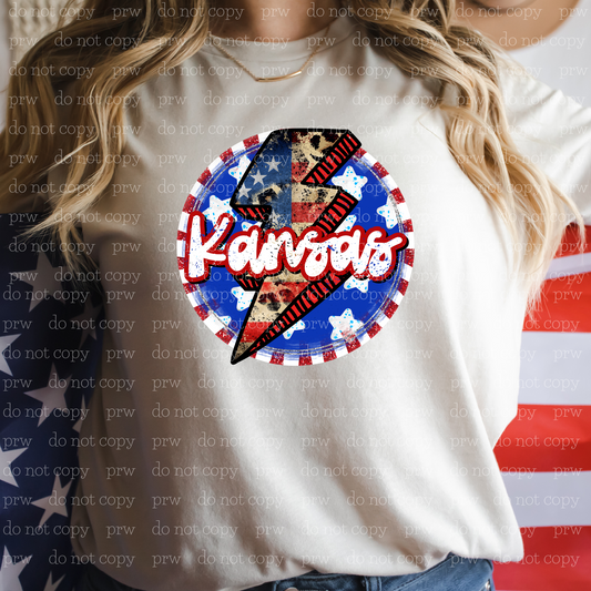 07-49 Kansas American Flag Lightning Bolt Completed Tee