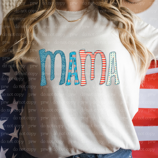 07-50 Mama American Print Embroidered Style Completed Tee