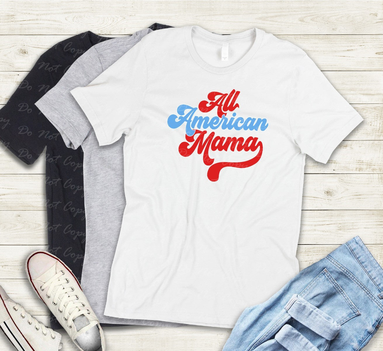 07-61 All American Mama Red, Light Blue, Red Tee