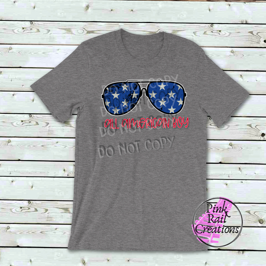 07-67 All American Boy Patriotic Sunglasses Completed Tee