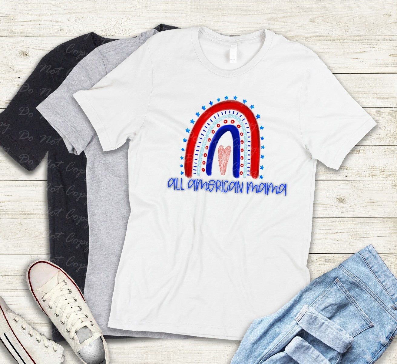 07-68 All American Mama Patriotic Rainbow Tee