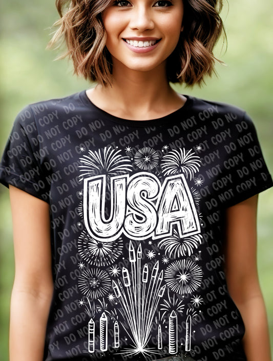 07-84 USA Fireworks - White Completed Tee