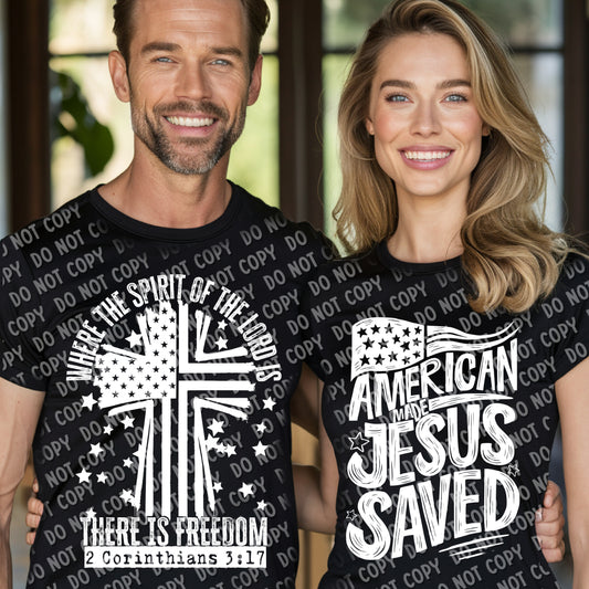 07-87 American Made Jesus Saved - White Completed Tee