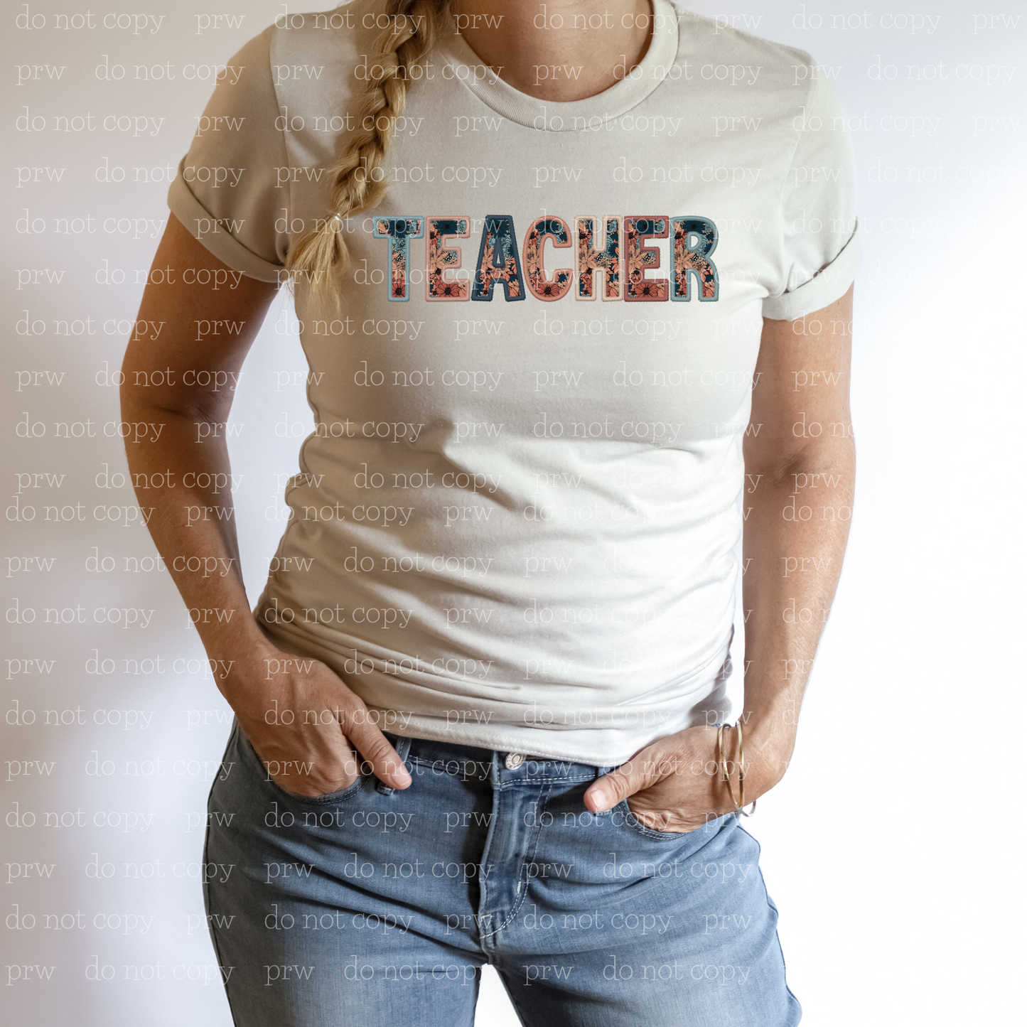 08-12 Teacher Dark Floral Faux Embroidery Completed Tee