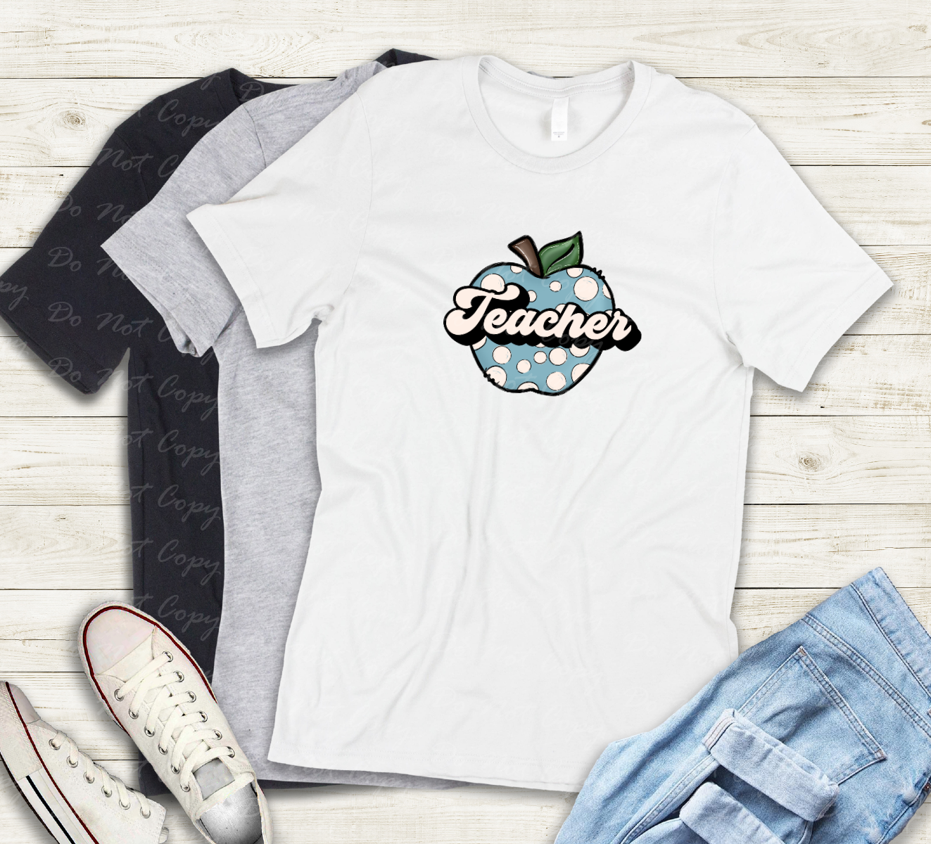08-158 Teacher polka dot apple tee