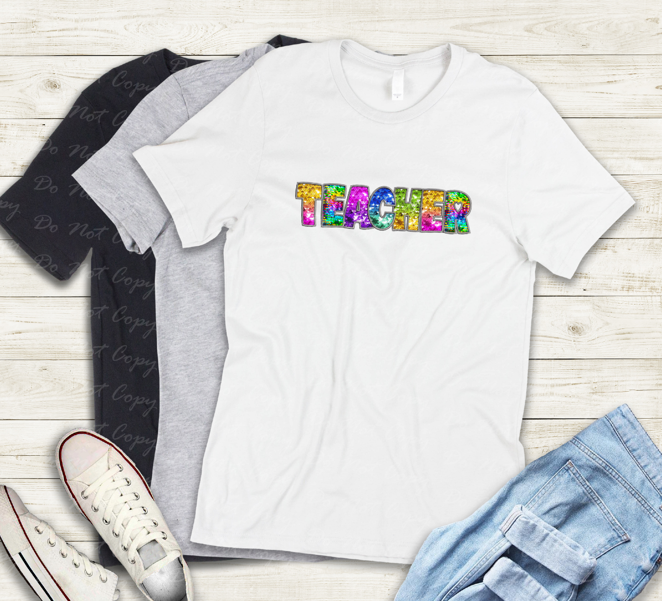 08-159 Teacher faux sequin tee