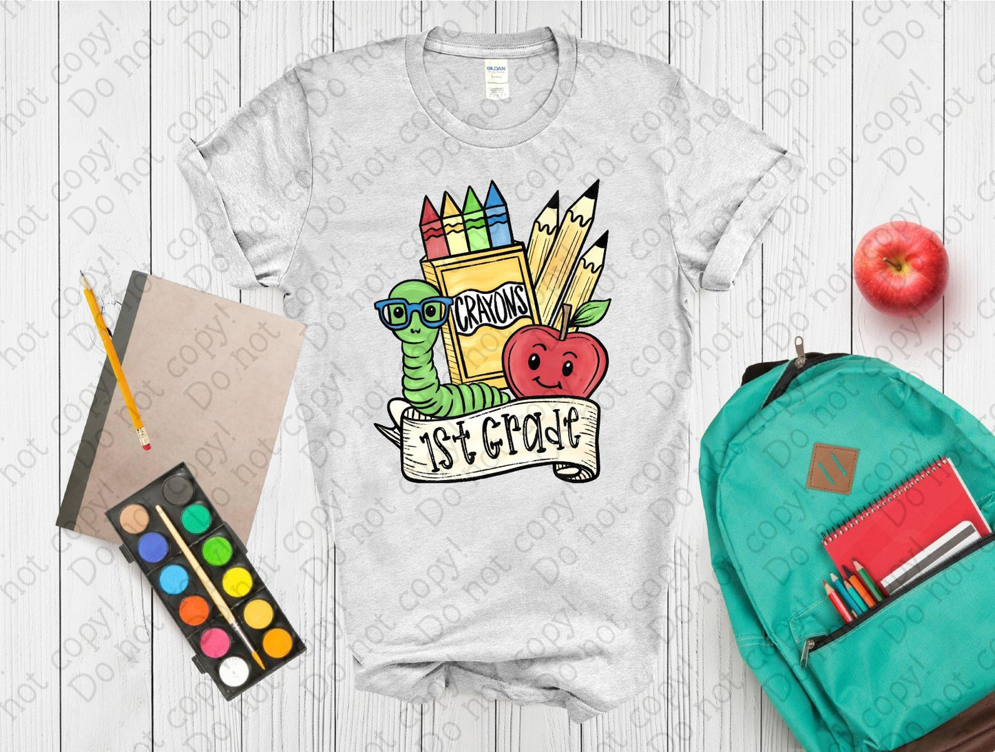 08-175 School Supplies Collage (Choose your Grade) tee