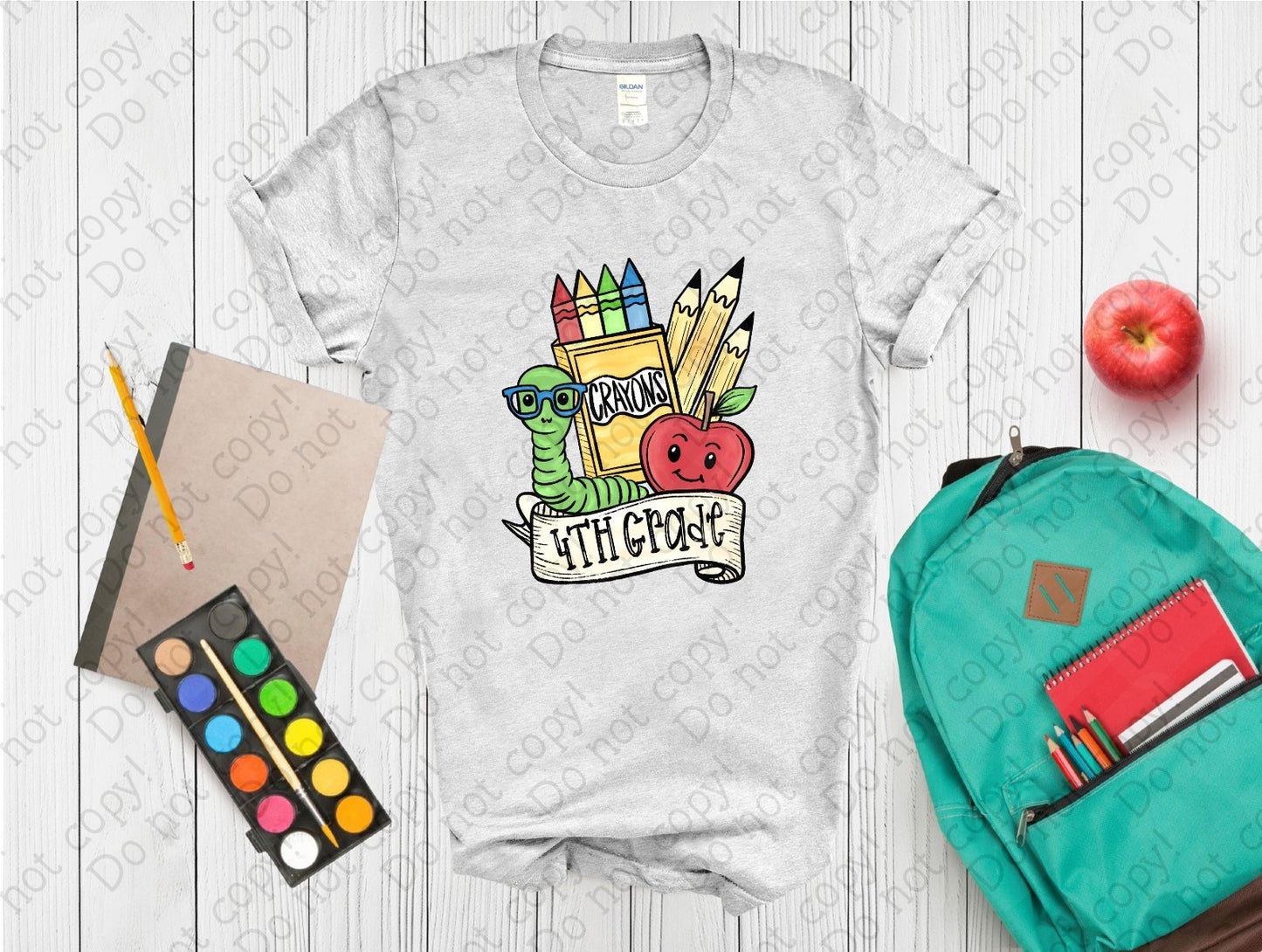 08-175 School Supplies Collage (Choose your Grade) tee