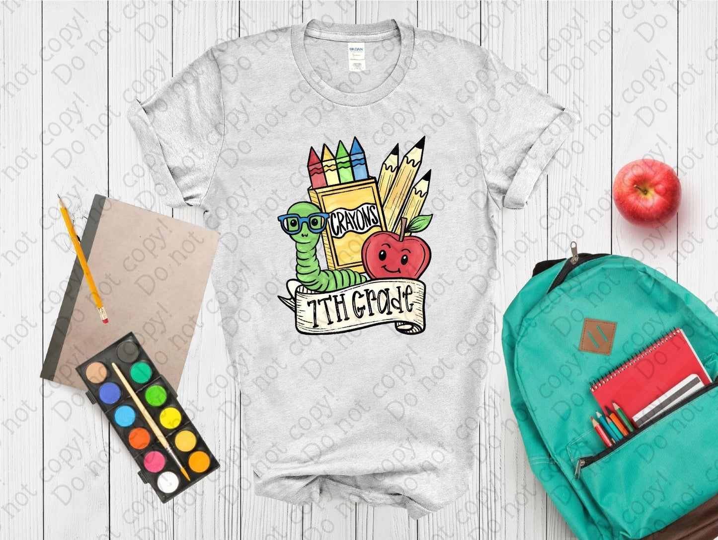 08-175 School Supplies Collage (Choose your Grade) tee