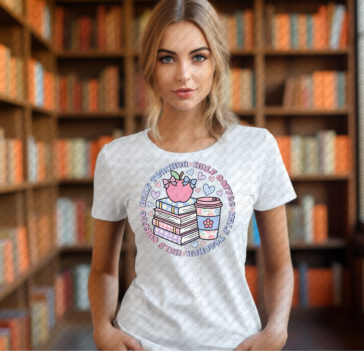 08-221 Half Teacher Half Coffee tee