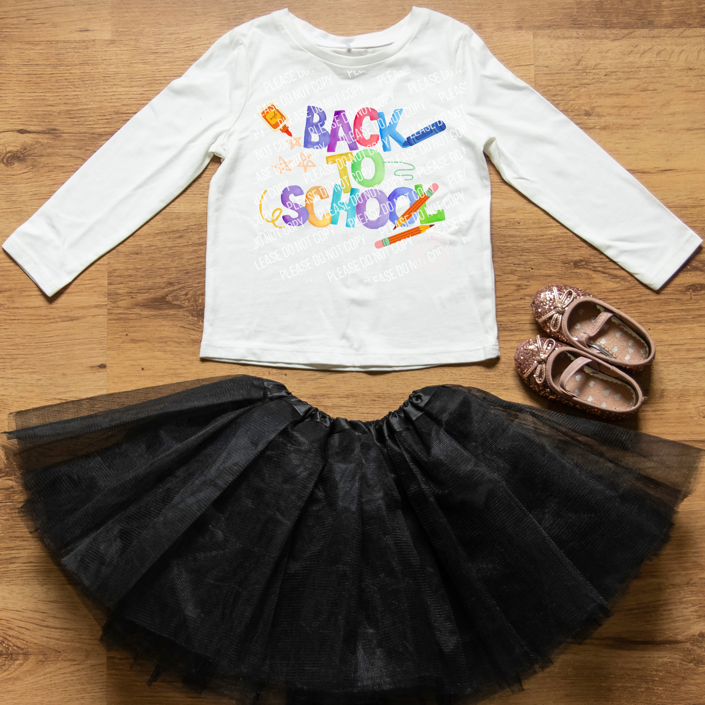 08-36 Watercolor Back To School Supplies Tee
