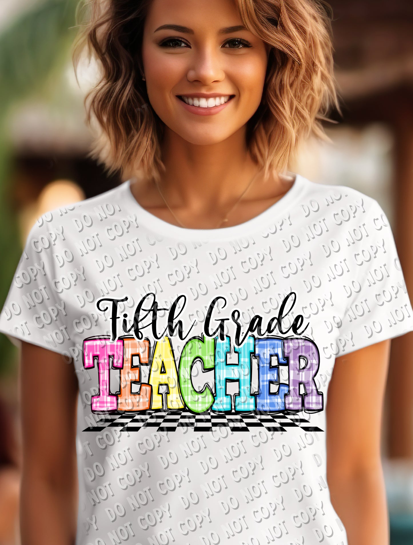 08-77 Plaid and Checker Teacher (choose grade level) Tee