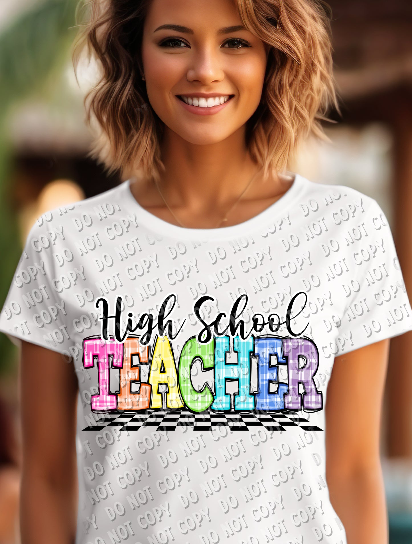 08-77 Plaid and Checker Teacher (choose grade level) Tee