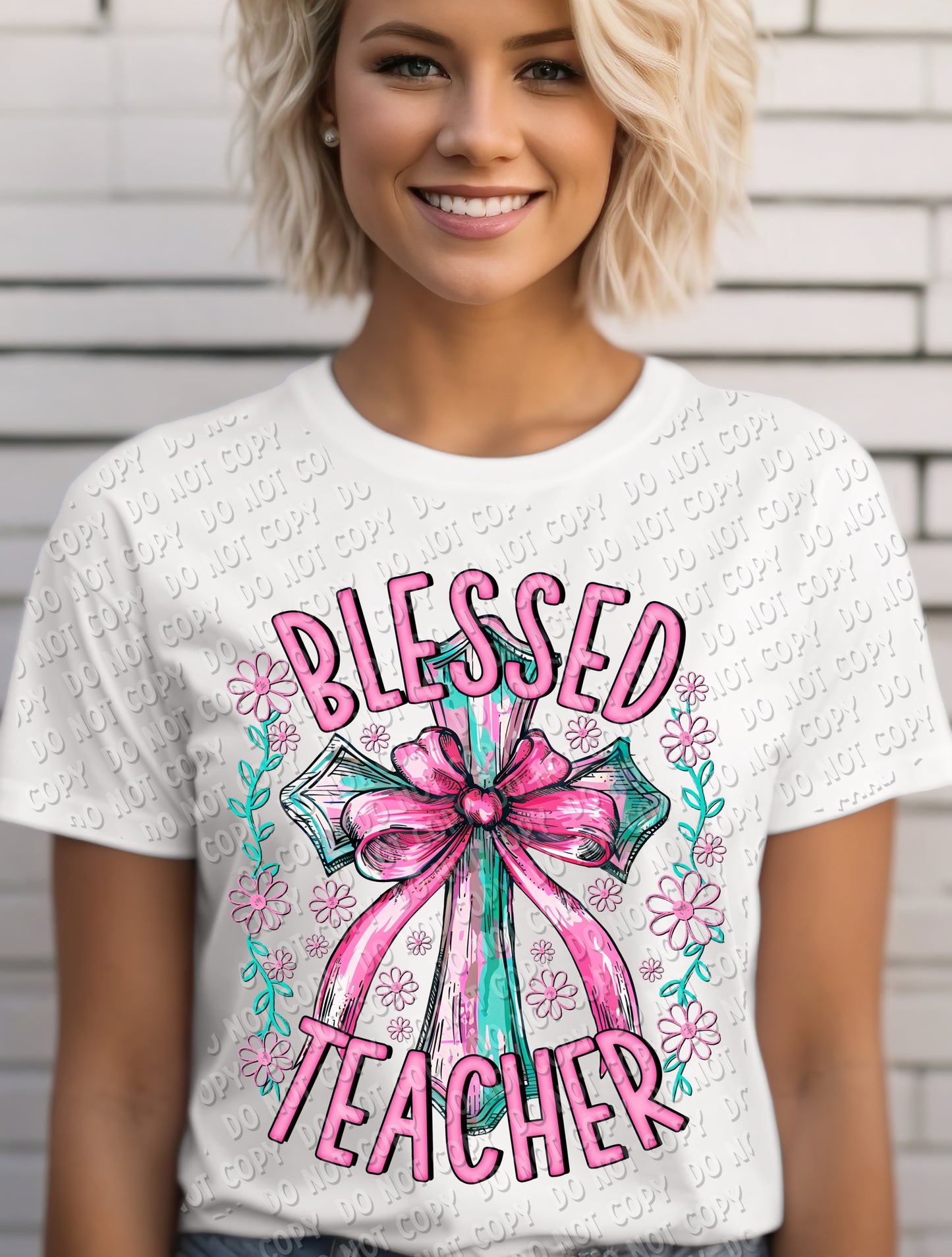08-80 - Blessed Teacher - Pink Teal Tee