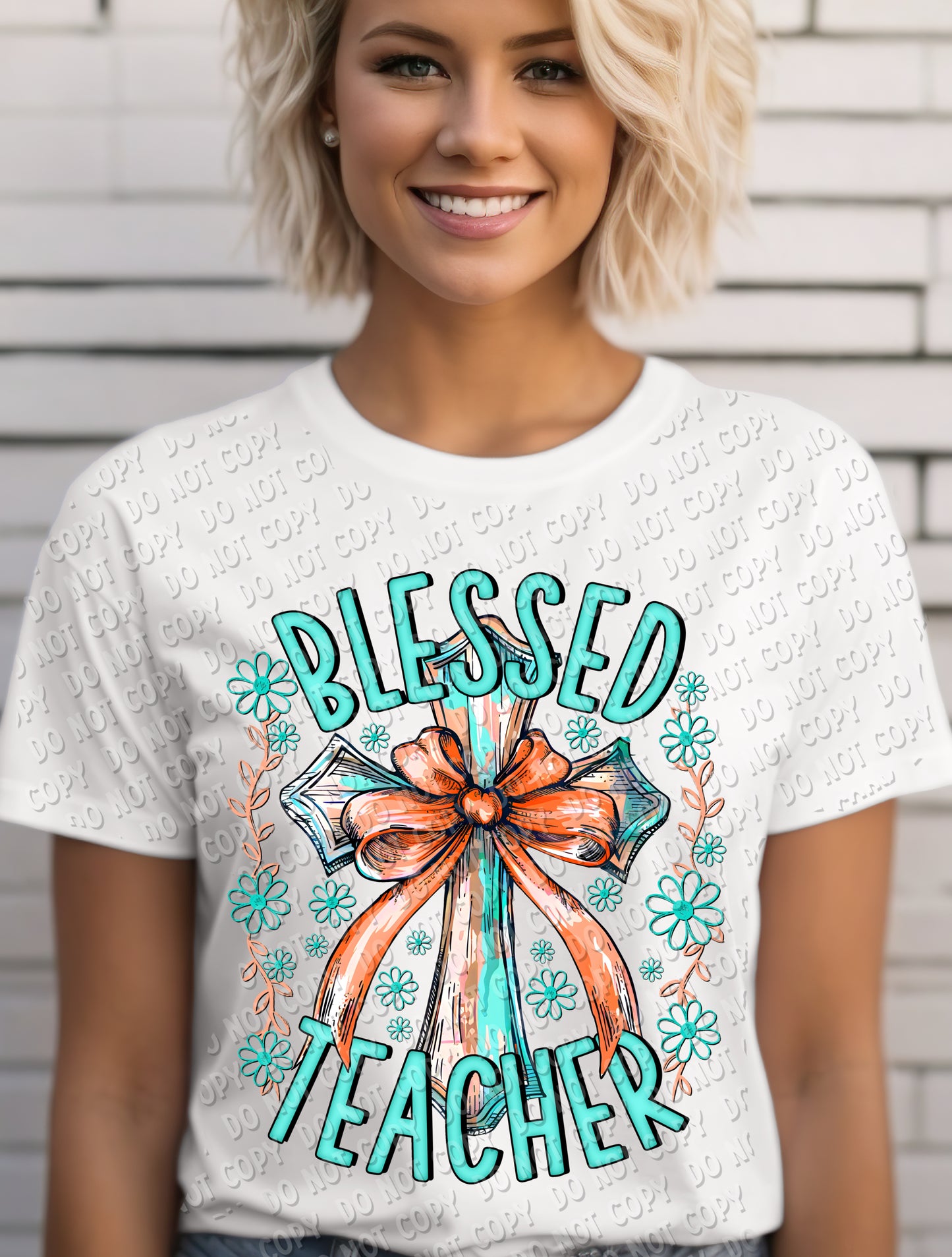 08-82 - Blessed Teacher - Teal Peach Tee